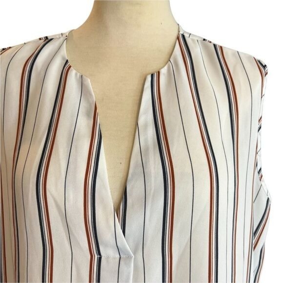 Primark Blouse Size 12 Cream Blue Brown Striped V Neck Sleeveless Womens‎ Top - Picture 6 of 8